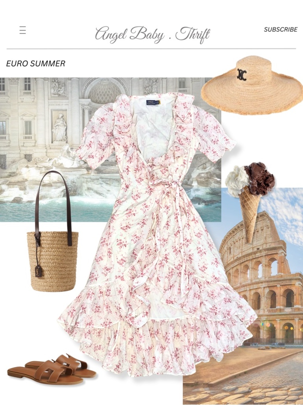 Cottage Polo Ralph Lauren Cream White Pink Floral Cotton Ruffle Wrap Dress